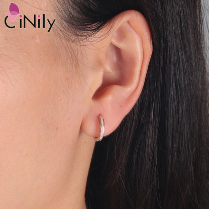 CiNily Simple Small Round Opal Hoop Earrings for Women 925 Sterling Silver Dainty Huggie Earrings Tiny Ear Jewelry Gifts 12mm