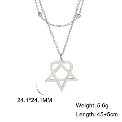Lucktune Heartagram Star Pendant Necklace Stainless Steel Heart Pentagonal Chain Necklace Women Couple Jewelry Wedding Gift