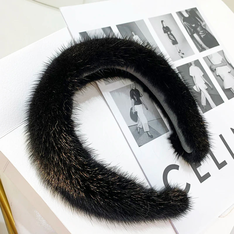 2025 Hot Sale Women Luxury winter 100% Real Mink Fur Headbands High Quality Real Fur Hair Band Lady Fashion Hair Hoop Furry Gift