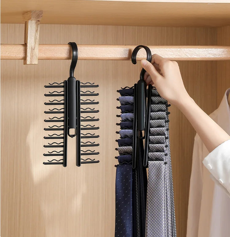 Tie Hanger Rotatable Necktie Storage Rack Clothes Hanger Organizer 20 Rows Large Capacity Belt Hooks Closet Skidproof Tie Clamp