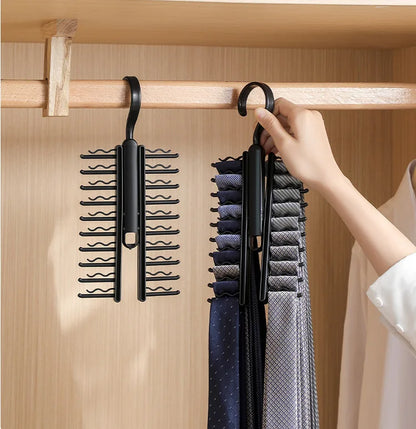 Tie Hanger Rotatable Necktie Storage Rack Clothes Hanger Organizer 20 Rows Large Capacity Belt Hooks Closet Skidproof Tie Clamp