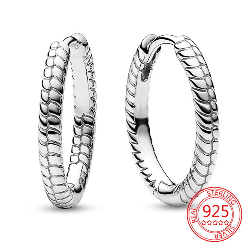 925 Silver Plating Circular Snake Pattern&Minimalist Heart-Shaped Earrings Ladies' Fashion Charm Jewelry