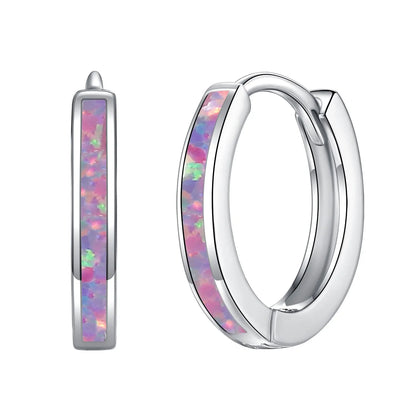 CiNily Simple Small Round Opal Hoop Earrings for Women 925 Sterling Silver Dainty Huggie Earrings Tiny Ear Jewelry Gifts 12mm