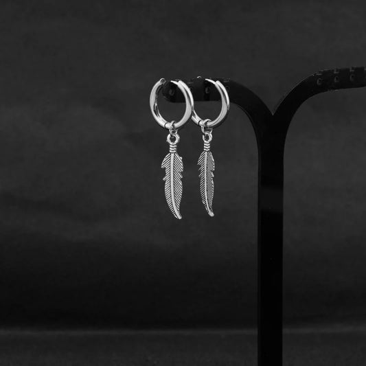 Vintage Feather Earring Korean Jewelry No Fade Stainless Steel Round Hoops Ear Piercing Earrings For Women Men Hip Hop Pendiente