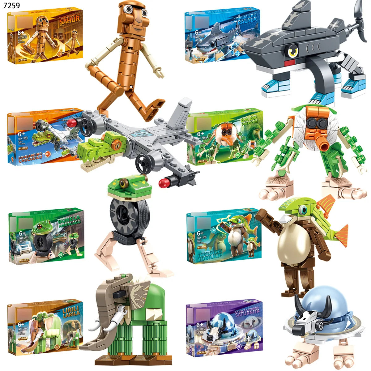 Tung Tung Sahur‌ Figure Block Toy Tralalero Tralala‌，LiriLi Larlla‌，‌Boneca Ambalam‌ Figure Toys Building Blocks Gift Blind Box