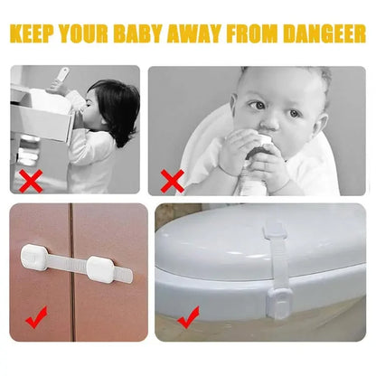 4 Pack Child Safety Strap Locks for Fridge, Cabinets, Drawers, Dishwasher, Toilet, 3M Adhesive No Drilling