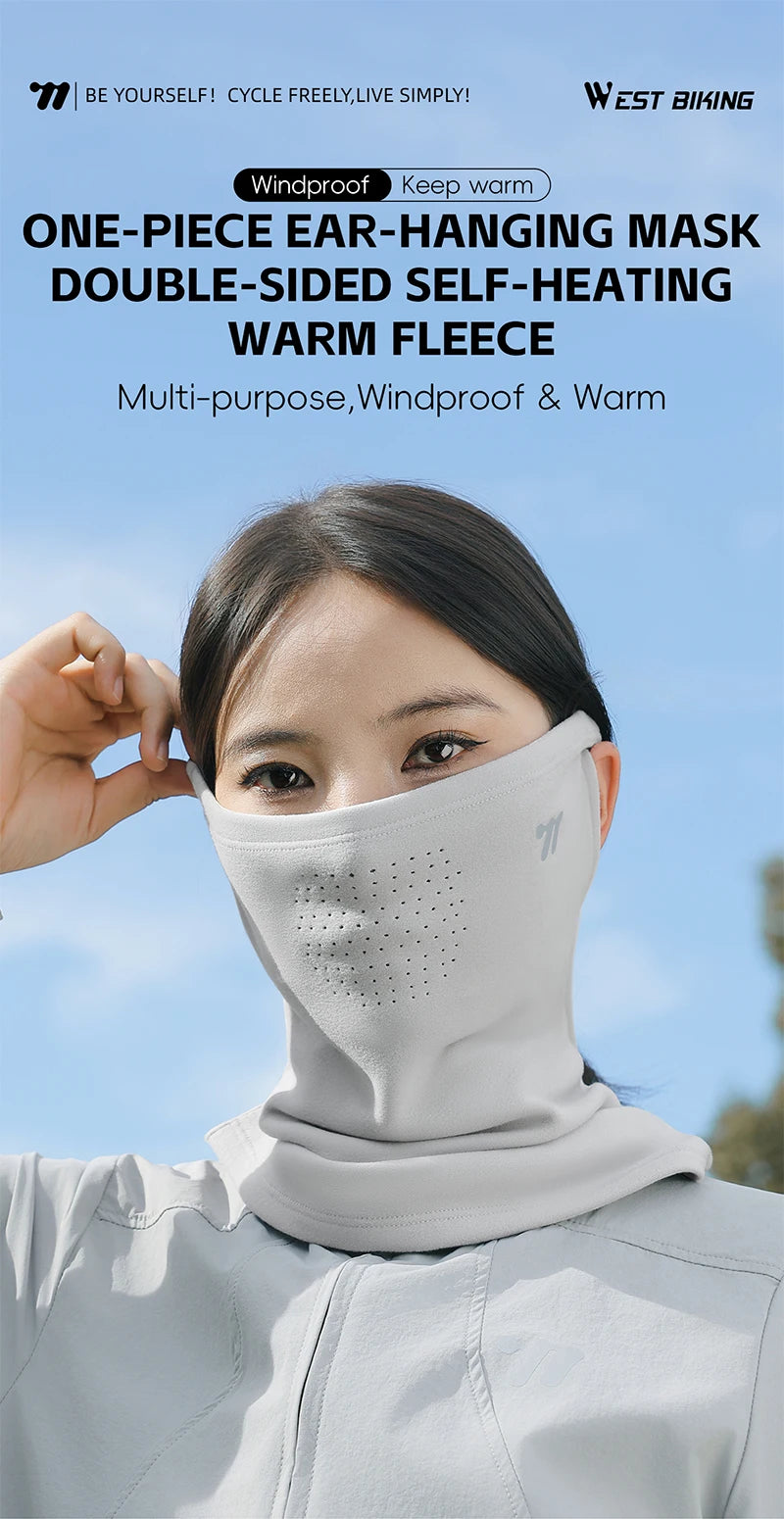 WEST BIKING Thermal Cycling Mask Winter Windproof Breathable Ear-hanging Mask Skiing Climbing Scarf Warm Balaclava Sports Gear