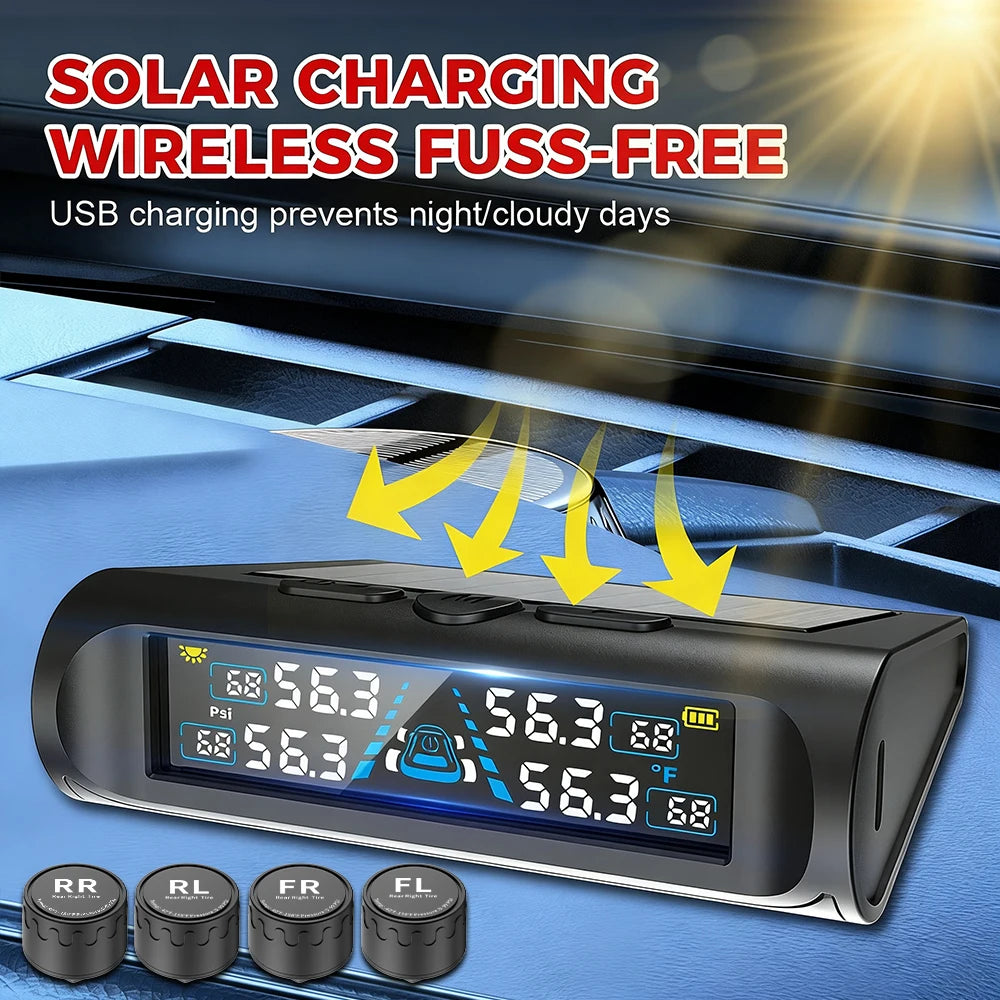 Car Security Alarm Systems Tire Pressure Monitoring Tyre Temperature Monitor Auto Accessories Solar TPMS Universal 4 Exteral