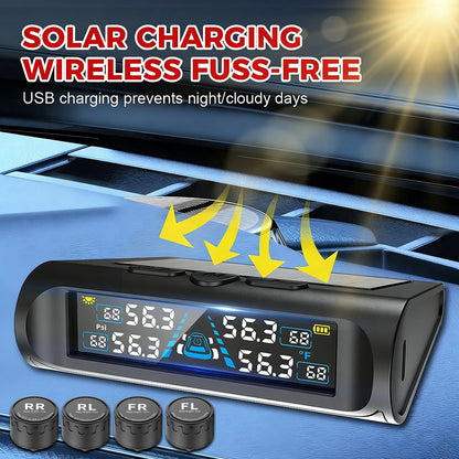 Car Security Alarm Systems Tire Pressure Monitoring Tyre Temperature Monitor Auto Accessories Solar TPMS Universal 4 Exteral