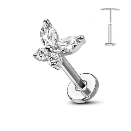 ASTM F136 G23 Titanium Flower Threadless Earring Piercing Petals Leaf Heart Butterfly Pin Daith Conch Push in Labret Stud