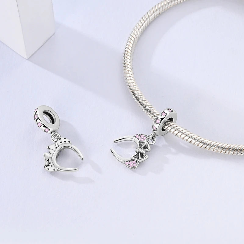 925 Sterling Silver Pink Charms Beads Butterfly Perfume Bottle Crown Heart Shaped Zircon Charms for Women Fine DIY Jewelry Gifts