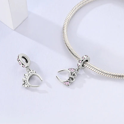 925 Sterling Silver Pink Charms Beads Butterfly Perfume Bottle Crown Heart Shaped Zircon Charms for Women Fine DIY Jewelry Gifts