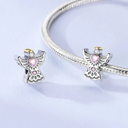 925 Sterling Silver Pink Charms Beads Butterfly Perfume Bottle Crown Heart Shaped Zircon Charms for Women Fine DIY Jewelry Gifts