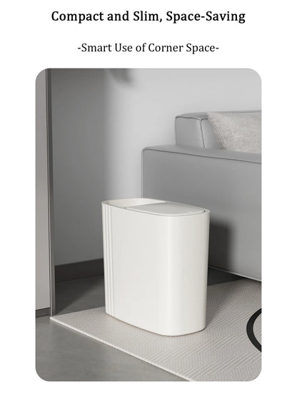 Large Capacity Bathroom Trash Can with Lid Odor-Sealing Oval Plastic Garbage Can for Kitchen, Bathroom, Bedroom, Living Room