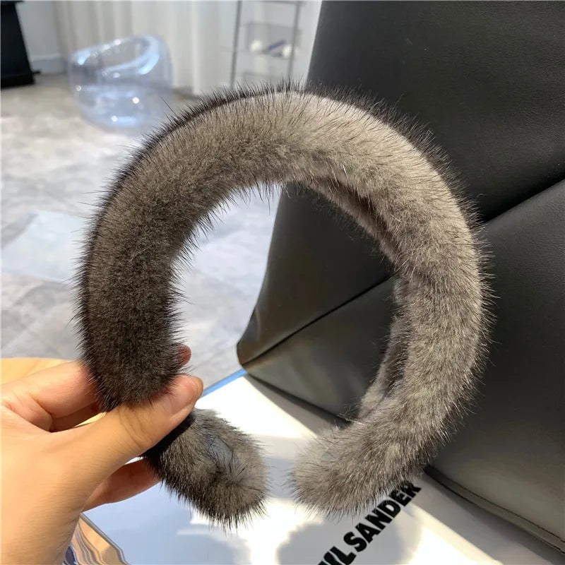 2025 Hot Sale Women Luxury winter 100% Real Mink Fur Headbands High Quality Real Fur Hair Band Lady Fashion Hair Hoop Furry Gift