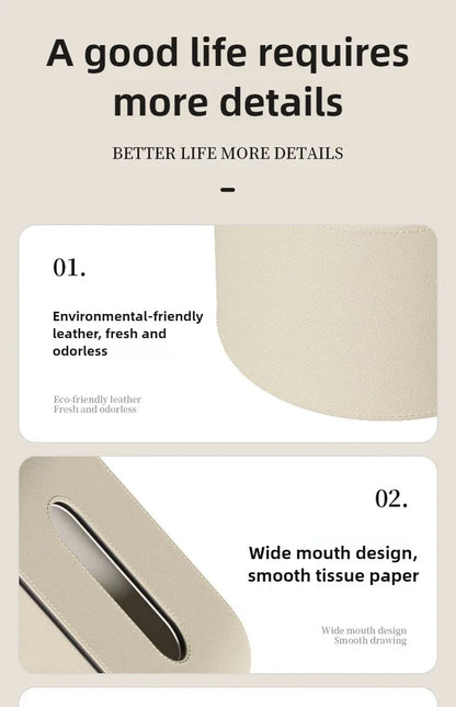 Light Luxury Paper Box High-end Living Room Creative Oval Leather Tissue Box Bedroom Desktop Napkin Storage Box Organization