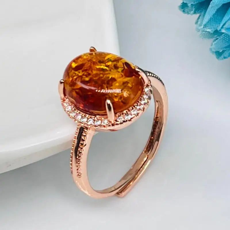 Natural Amber Flower Ring Women Healing Gemstone Fine Jewelry Genuine Baltic Amber Floral Rings Adjustable Anillos Mujer Gifts