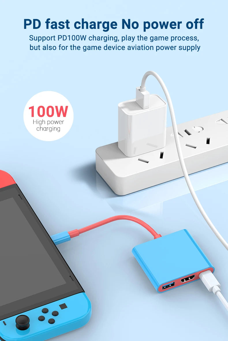 Portable Switch TV Dock 3 in 1 USB-C Game Hub with 4K HDMI,USB3.0(5Gbps) ,PD 100W Ports for Switch/OLED Mac Pro/Air