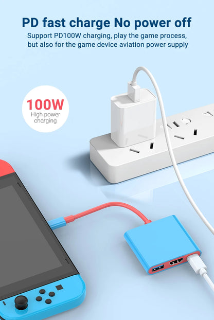 Portable Switch TV Dock 3 in 1 USB-C Game Hub with 4K HDMI,USB3.0(5Gbps) ,PD 100W Ports for Switch/OLED Mac Pro/Air