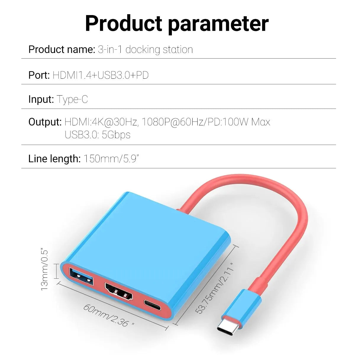 Portable Switch TV Dock 3 in 1 USB-C Game Hub with 4K HDMI,USB3.0(5Gbps) ,PD 100W Ports for Switch/OLED Mac Pro/Air
