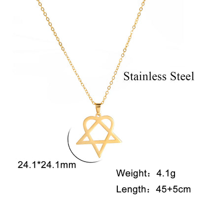 Lucktune Heartagram Star Pendant Necklace Stainless Steel Heart Pentagonal Chain Necklace Women Couple Jewelry Wedding Gift