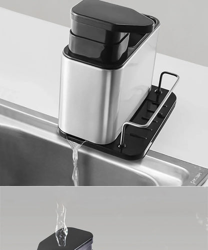Stainless Steel Kitchen Cleaning Organizer Detergent Dispenser & Sponge Holder Easy to Clean Compact size Fits the sink 3-in-1