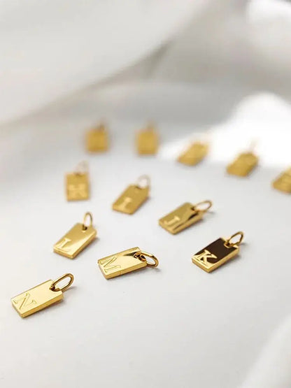 Polished Stainless Steel Square Gold Color Pendant Hang 26 Letters DIY Bracelet Pet Collar Necklace Jewelry Making