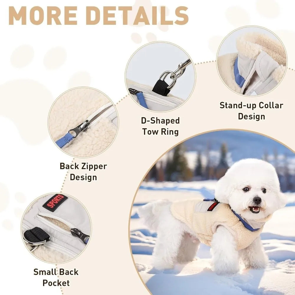 Cute Warm Dog Vest Thickened Sherpa Lined Teddy Schnauzer Clothes with Zipper Puppy Vest Dog Apparel