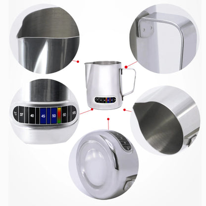 350mL Stainless Steel Milk Frothing Pitcher Temperature Display Milk Frother Pitcher Jug Cup for Latte Art Barista Kitchen