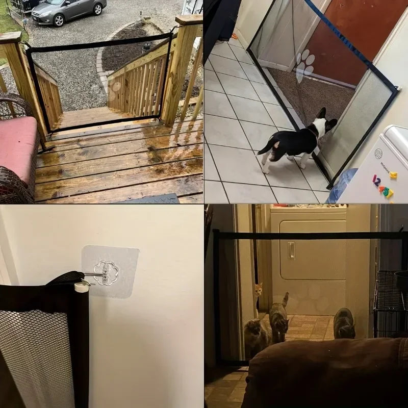 Pet Dog Barrier Fences Portable Folding Breathable Mesh Pet Safety Gate Isolated Networks Doorways Staircases Dog Fences