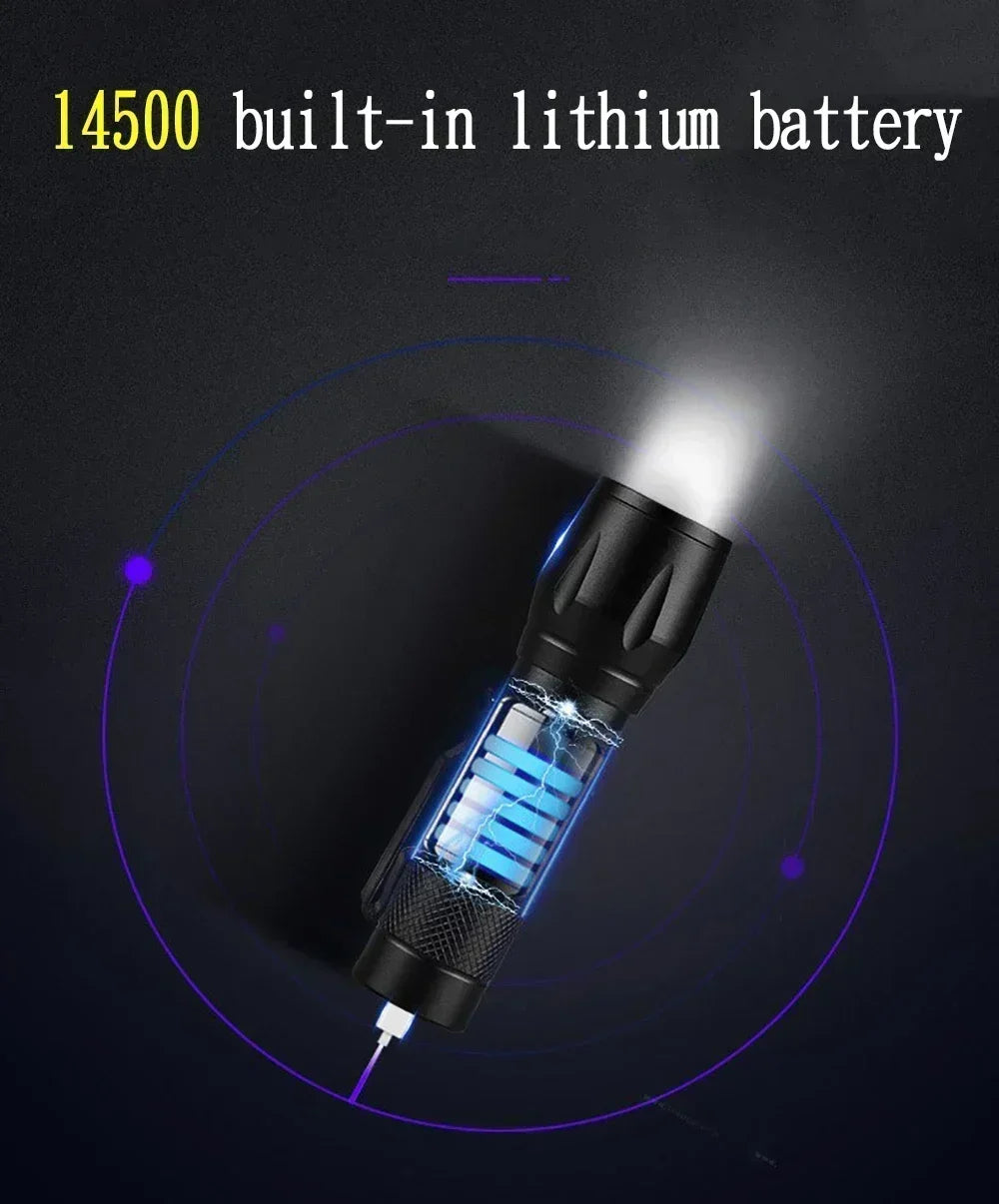 2000LM Ultra Bright P50 LED Flashlight Tactical EDC Emergency Spotlight Telescopic ZoomHandheld Torch  w/ 14500/18650 Battery