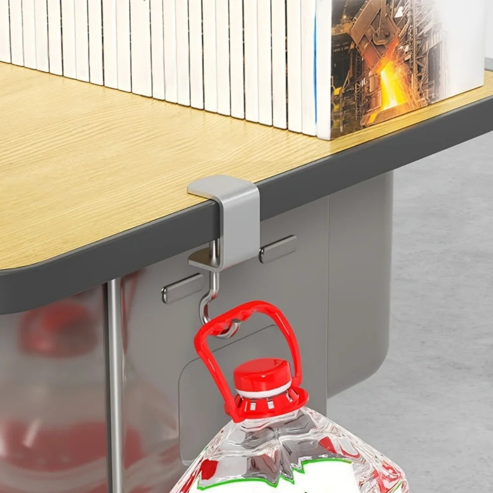 2pcs 360° Rotatable Steel Table Hooks - Detachable, Non-Destructive Installation for Office Desks, School Dormitories