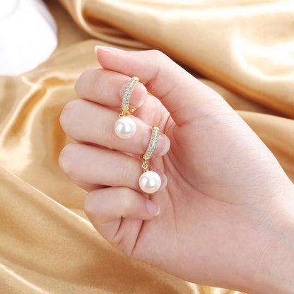 Korean Version Pearl High-end Feeling Light Luxury Trendy Temperament D-letter Atmospheric Earrings For Women Jewelry