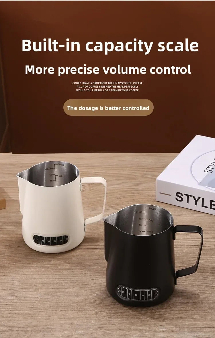 Coffee Milk Frother Jug Temperature Sensing Patch Stainless Steel Accurate Scale Volume Control Advanced Professional CoffeeTool