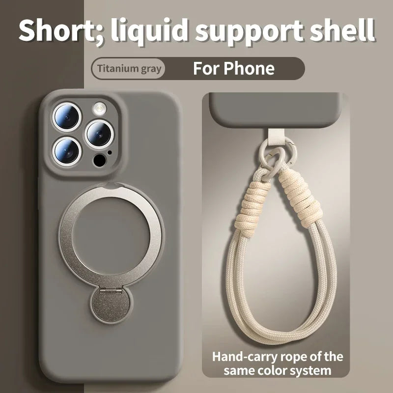 Liquid Silicone Bracket Magnetic Case For iPhone 17 16 15 14 13 Pro Max Air Magsafe With Hanging Rope Anti Fall Protective Cover