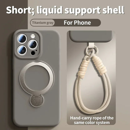 Liquid Silicone Bracket Magnetic Case For iPhone 17 16 15 14 13 Pro Max Air Magsafe With Hanging Rope Anti Fall Protective Cover