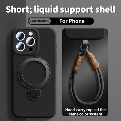 Liquid Silicone Bracket Magnetic Case For iPhone 17 16 15 14 13 Pro Max Air Magsafe With Hanging Rope Anti Fall Protective Cover