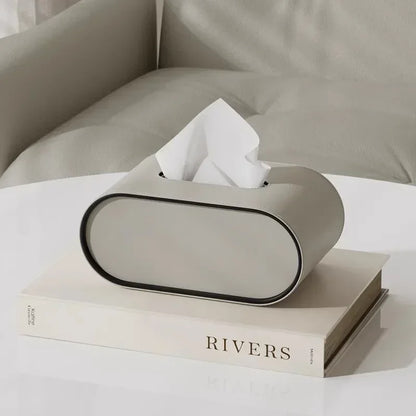 Light Luxury Paper Box High-end Living Room Creative Oval Leather Tissue Box Bedroom Desktop Napkin Storage Box Organization