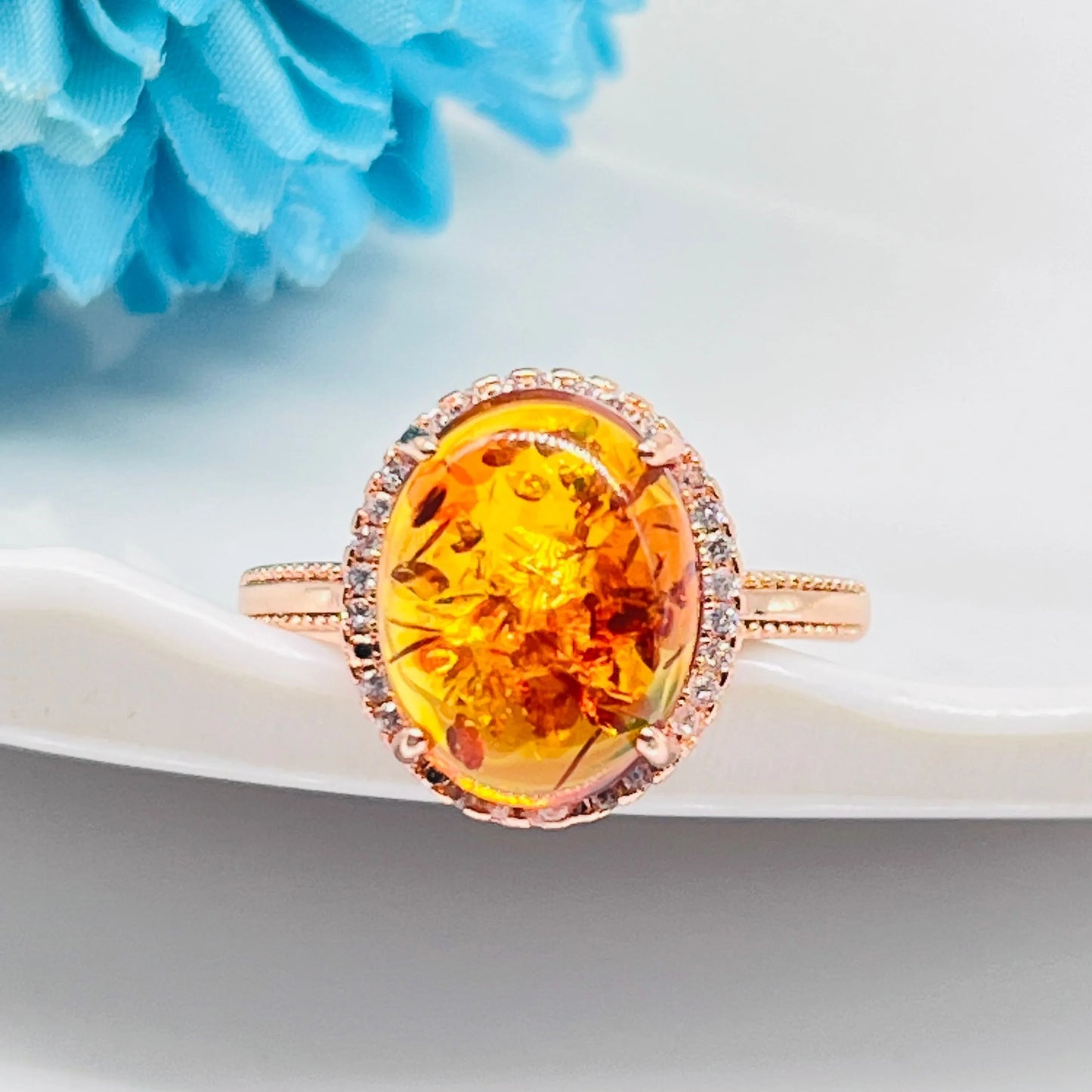 Natural Amber Flower Ring Women Healing Gemstone Fine Jewelry Genuine Baltic Amber Floral Rings Adjustable Anillos Mujer Gifts