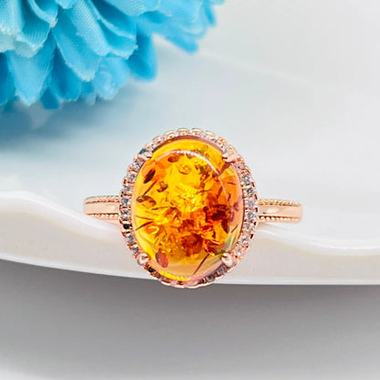 Natural Amber Flower Ring Women Healing Gemstone Fine Jewelry Genuine Baltic Amber Floral Rings Adjustable Anillos Mujer Gifts