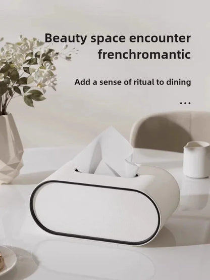 Light Luxury Paper Box High-end Living Room Creative Oval Leather Tissue Box Bedroom Desktop Napkin Storage Box Organization