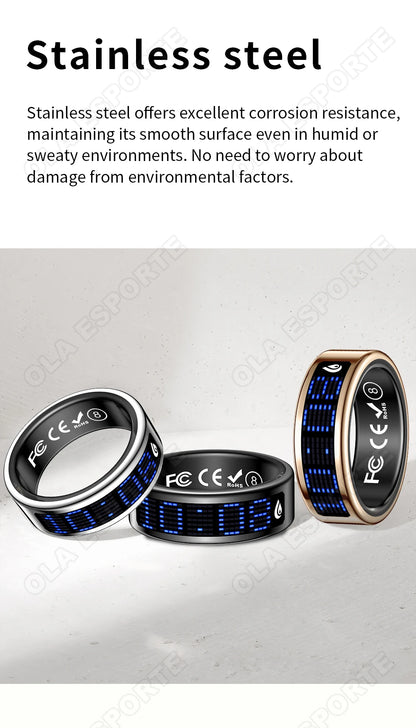 2026 Smart Ring Men Women LED Display Screen Heart Rate Blood Oxygen Monitor 5ATM Waterproof Multi Sports Mode Gifts For Android