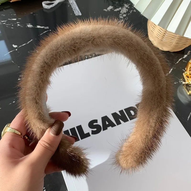 2025 Hot Sale Women Luxury winter 100% Real Mink Fur Headbands High Quality Real Fur Hair Band Lady Fashion Hair Hoop Furry Gift