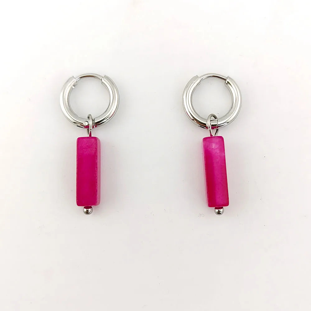 HUIDANG Earrings With Stones Boucles d'oreilles Square Natural Stones Small Hoops Earrings Woman New Trend 2025