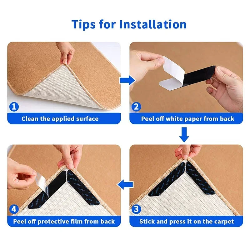 80/8pcs Carpet Non-slip Stickers Reusable Washable Anti Curling Carpet Patches Fixed Sticker Floor Rug Mat Grip Stoppers Tapes