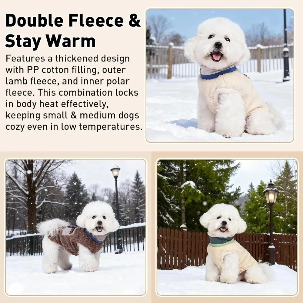 Cute Warm Dog Vest Thickened Sherpa Lined Teddy Schnauzer Clothes with Zipper Puppy Vest Dog Apparel