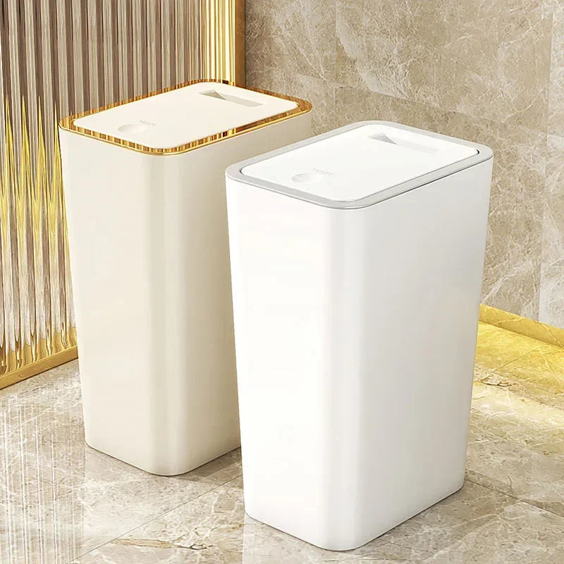 10/12L Slim Trash Can Nordic Covered Waterproof Large Capacity Dustbin One-Touch Lid for Bathroom Kitchen Living Room Bedroom