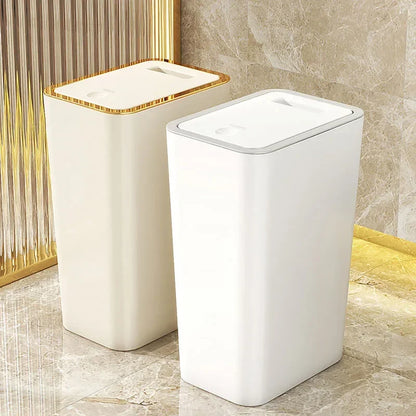10/12L Slim Trash Can Nordic Covered Waterproof Large Capacity Dustbin One-Touch Lid for Bathroom Kitchen Living Room Bedroom