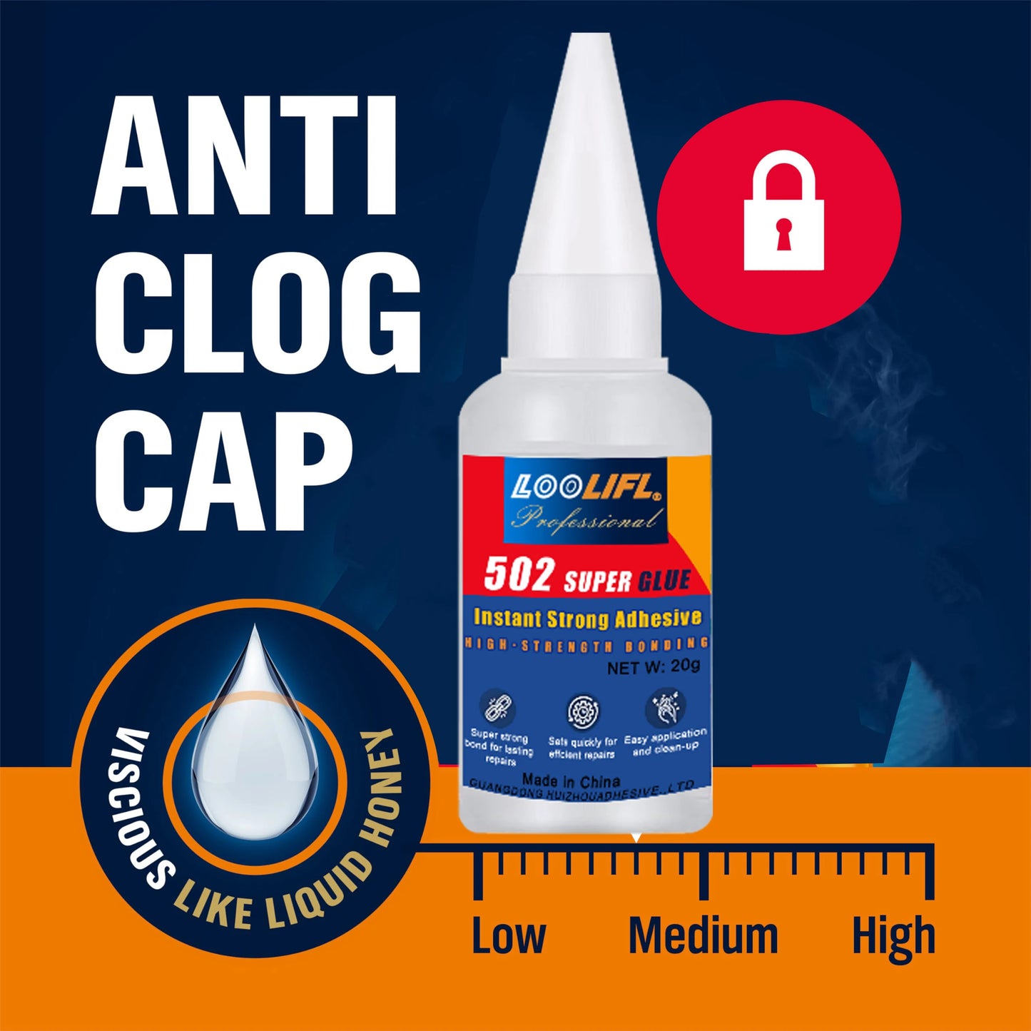 LOOLIFL Professional 502 Fast Glue Waterproof Universal Repair Adhesive Food Safe CA Glue for Plastic Wood Metal Ceramics Glass
