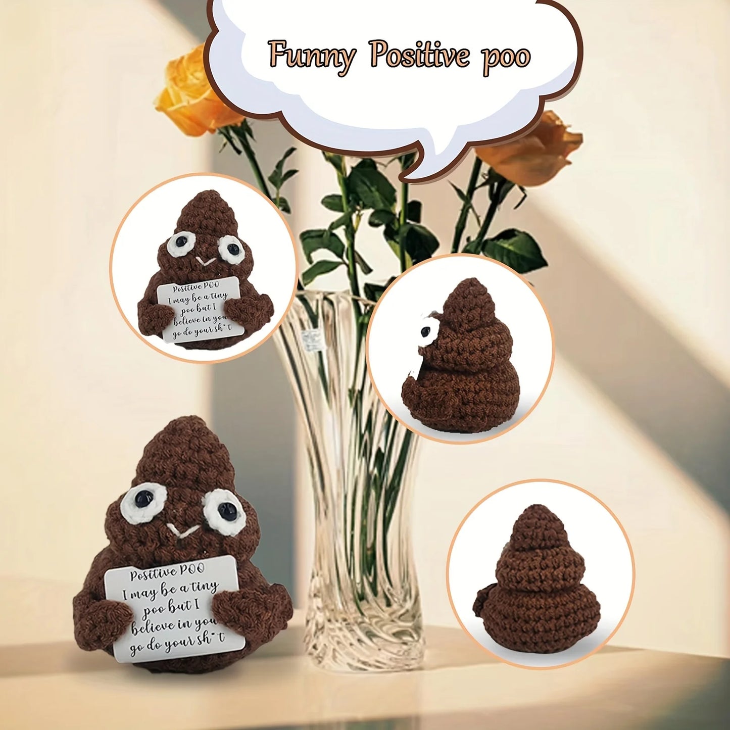 1pc Creative Plush Desktop Decoration Ornaments, Mini Handmade Crocheted Gifts, Emotional Support Positive Cards, Birthday Party, Graduation Gifts, Encouragement For Friends